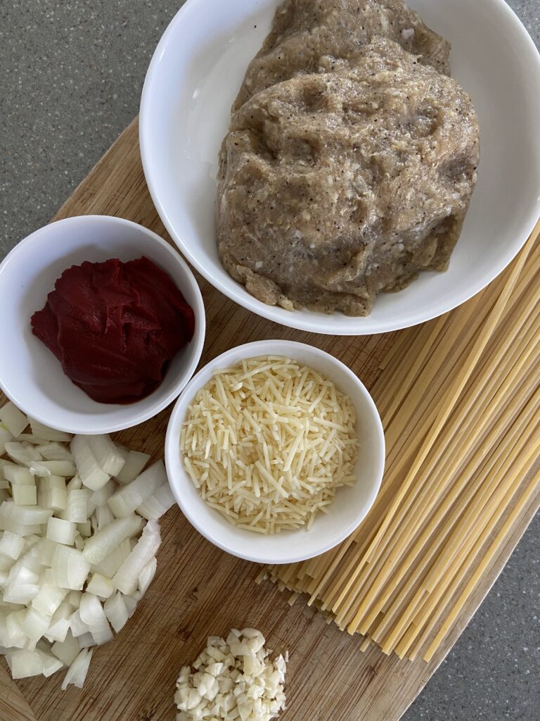 ground chicken sausage
cheese
pasta