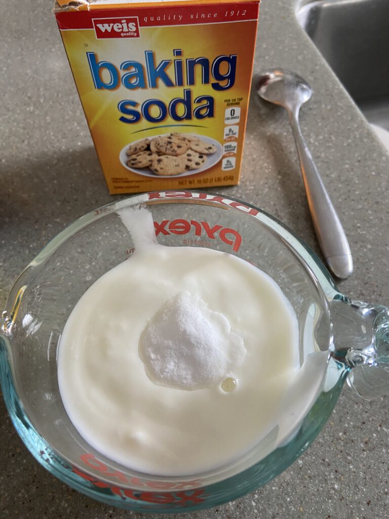 1 tablespoon of baking soda added to one cup pf yogurt