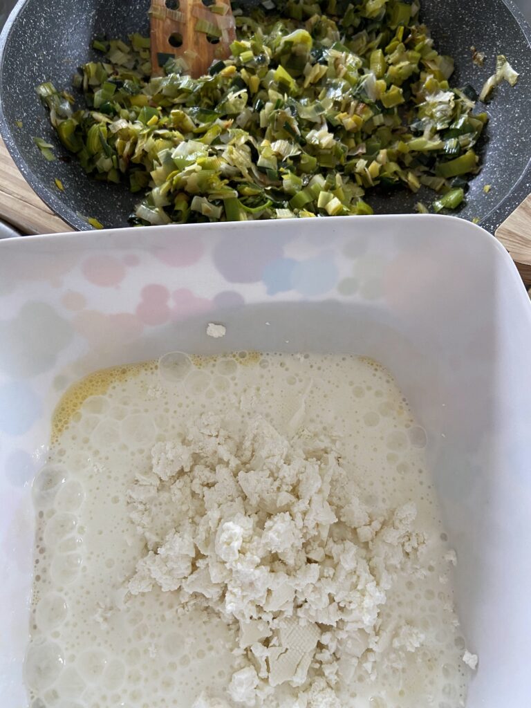 Sauteed leeks
crumbled Bulgarian feta cheese
yogurt