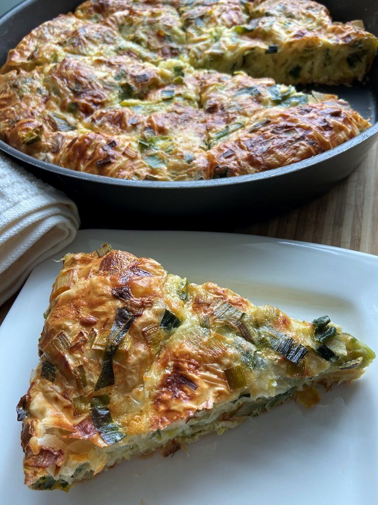 Prasopita leeks with phyllo dough Greek phyllo cheese pie