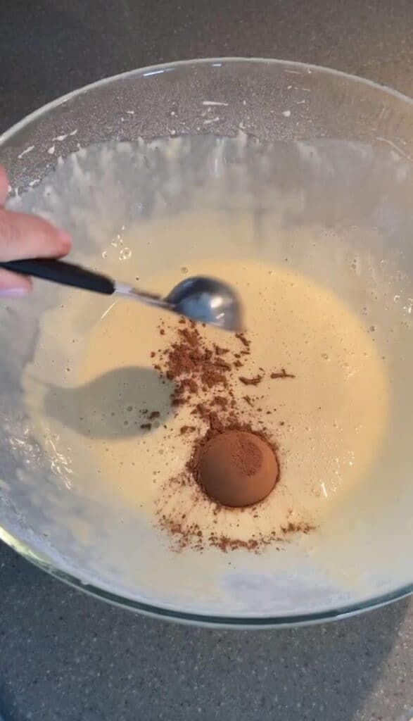 eggs, flour, and cocoa powder